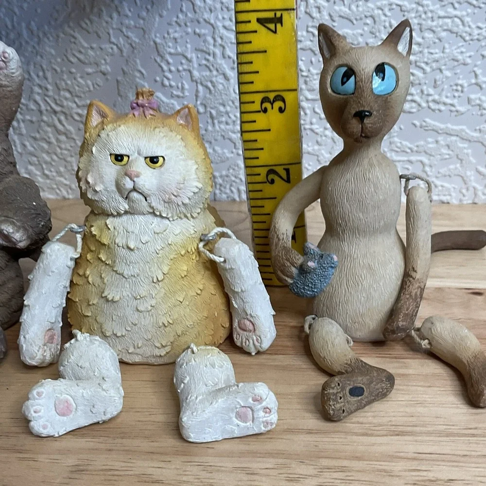 Funny Cats Figurines Lot Of 4 Shelf Sitters 2004, Dangling Arms Legs Tail Resin*